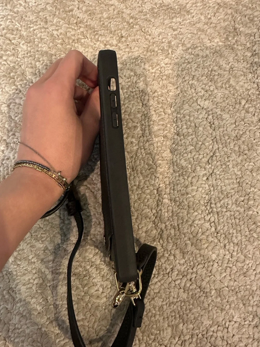 Bandolier black leather iPhone 14 Pro Max phone case crossbody
